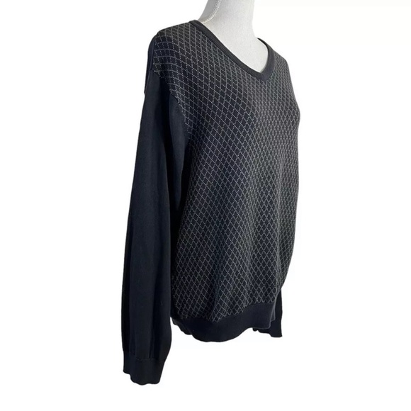 Structure Argyle Sweater Top Large 100% Cotton V Neck Golf Gray White Pullover - Picture 3 of 6